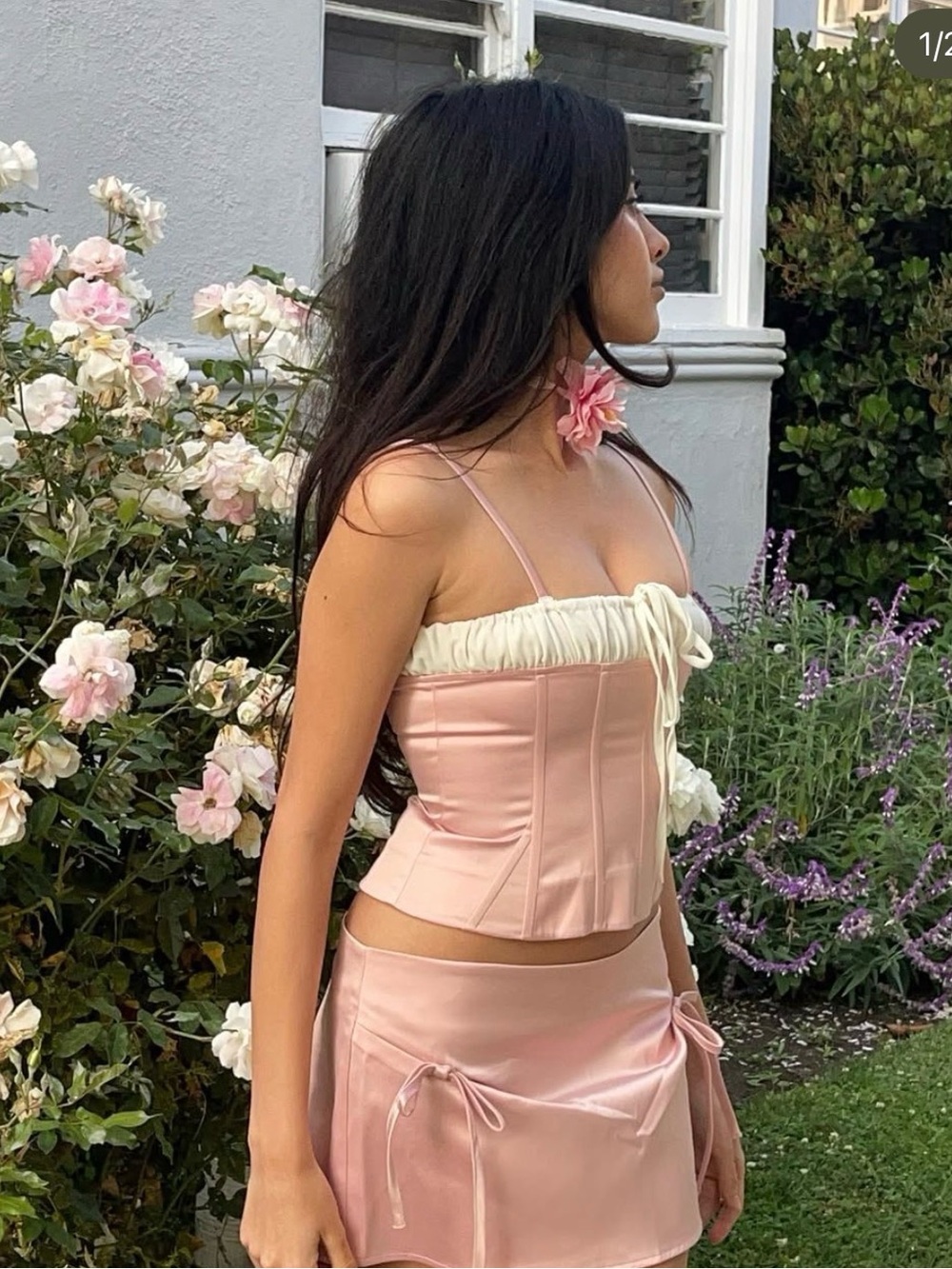 With Jean Pink and Cream Tie-Front Corset Cami